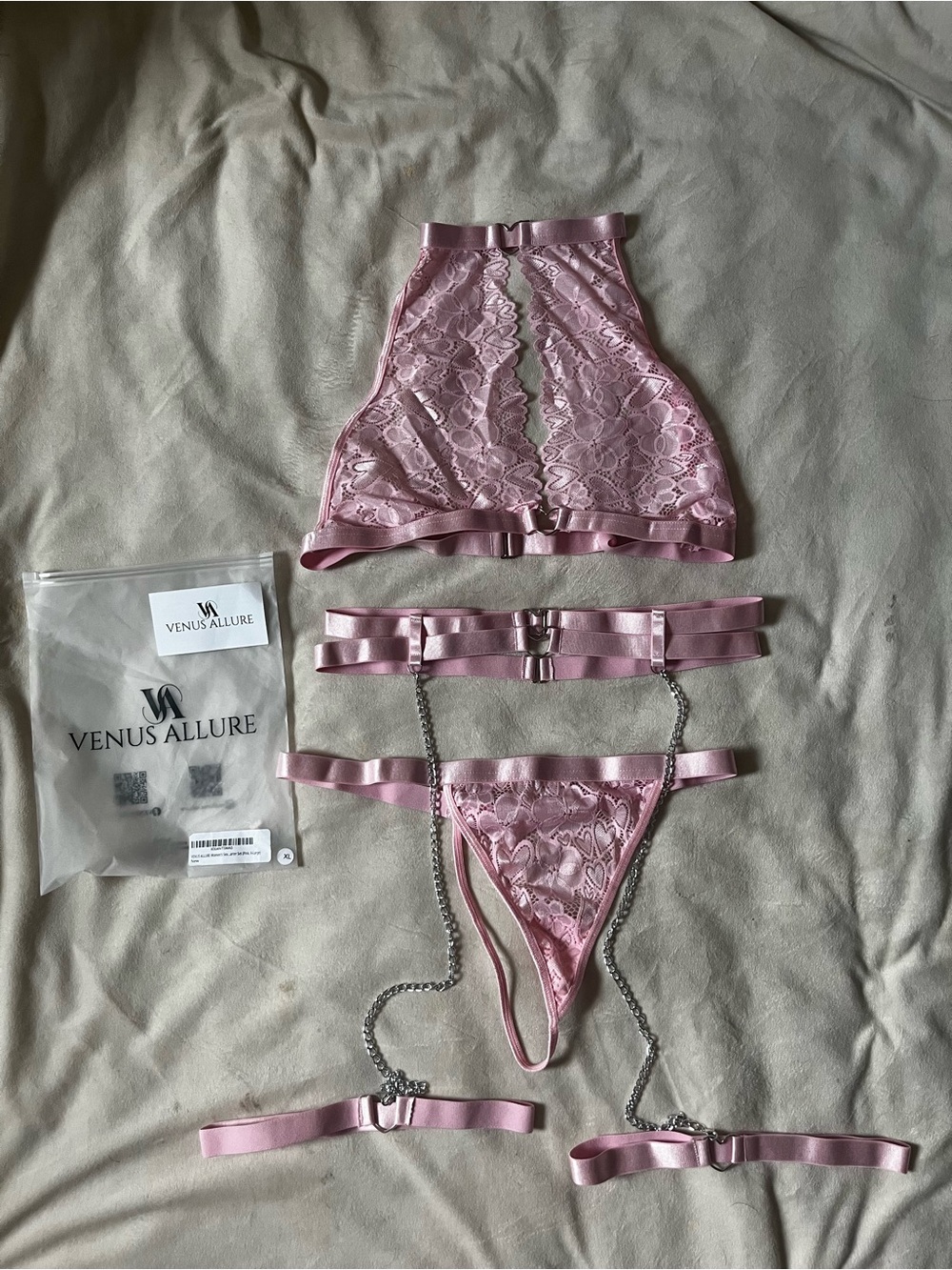 Women's Pink Lace Harness Lingerie Set